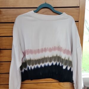 Cute Cropped Z Supply Women's Tie-Dye Sweatshirt - Pink, Green, and Black.